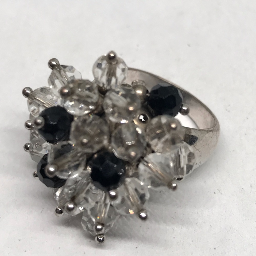 925 faceted beaded cluster ring size 8